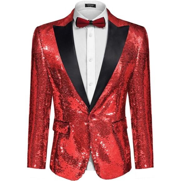 Mens Sequin Blazer Tuxedo Party Prom Wedding Tuxedo One Button Jacket - Picture 1 of 6